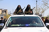 نمایش اقتدار بانوان بسیجی بخش رضویه مشهد در رژه باشکوه نظامی