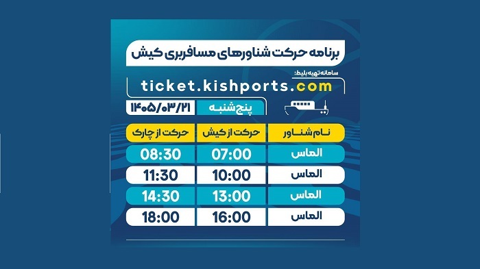 برنامه حرکت شناور‌های مسافربری و حمل خودرو کیش، پنجشنبه ۲۱ خرداد